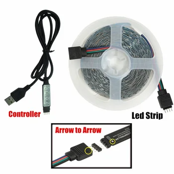 RGB LED Juostelės Šviesos Lankstų Apdaila Diodų Lempos String Nuotolinio valdymo pultelis, Miegamojo Fono TV Juostelės USB Dekoras Apšvietimas