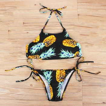 2021 Seksualus Strappy Bikini Tvarstis maudymosi Kostiumėliai, ananasų Atogrąžų maudymosi kostiumėlį Retro Bikini Komplektas Brazilijos Bikini Moterims, Maudymosi Kostiumą