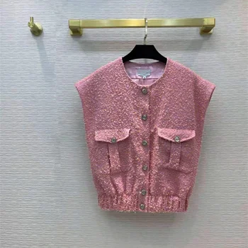 Europos ir Amerikos moterų drabužiai 2021 žiemos naujas Ilgas rankovėmis tvido mados Dvigubo breasted rožinės spalvos paltas