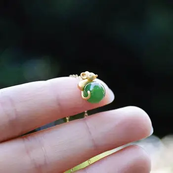 Gamtos Hetian Jasper Pelės Apvalių Rutuliukų Karoliai Pakabukas Kinija Retro Unikalus Senovės Aukso Amatų Žavesio Moterų Sidabro Papuošalai