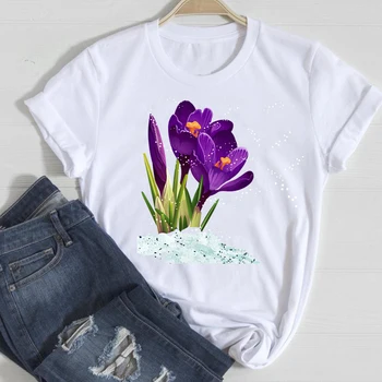 T-marškinėliai Moterims Gėlių Akvarelė Mados Drabužių 2021 trumpomis Rankovėmis Drabužius, Stilingas Marškinėlius Viršuje Lady Spausdinti Ponios Tee Marškinėliai