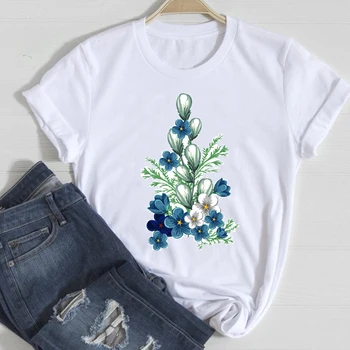 T-marškinėliai Moterims Gėlių Akvarelė Mados Drabužių 2021 trumpomis Rankovėmis Drabužius, Stilingas Marškinėlius Viršuje Lady Spausdinti Ponios Tee Marškinėliai