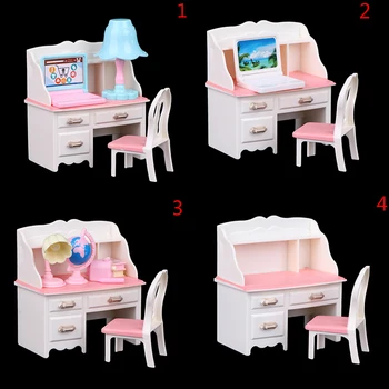 1 Set Lėlės Žaisti Lėlių Namelio Baldai, Stalas+Lempa+Laptop+Kėdė Lėlių Priedai 1/6 Lėlės