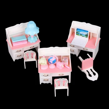 1 Set Lėlės Žaisti Lėlių Namelio Baldai, Stalas+Lempa+Laptop+Kėdė Lėlių Priedai 1/6 Lėlės