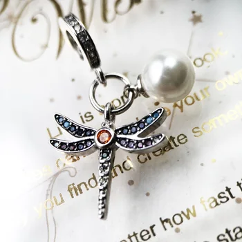 Colourfully Dragonfly ir Pearl 925 Sterlingas Sidabro Tabaluoti Žavesio Pakabukas Tinka Apyrankės Karoliai Moterų 2021 M. Vasarą Fine Jewelry