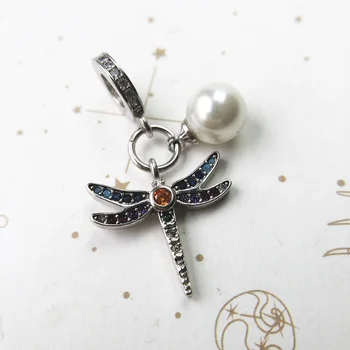 Colourfully Dragonfly ir Pearl 925 Sterlingas Sidabro Tabaluoti Žavesio Pakabukas Tinka Apyrankės Karoliai Moterų 2021 M. Vasarą Fine Jewelry