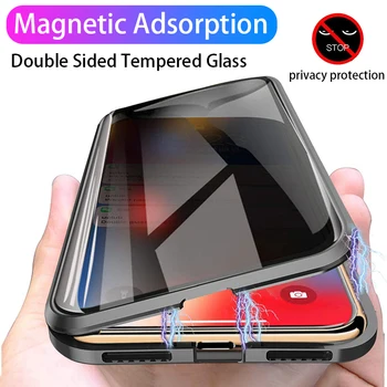 360 Apsaugos Privatumo Magnetinis Stiklo Atveju, Samsung Galaxy S8 S9 S10 S20 Plius 20 Pastaba 10 9 8 Ultra A50 70 A51 A71 Magnetas Atveju