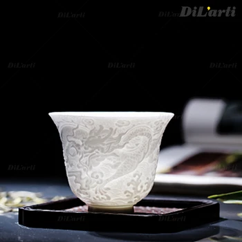Iškirpti Keramikos arbatos puodelio Jingdezhen Kinijos porceliano kapitalo Jade Molio Skulptūros Dragon Pasaulio Universalus Meistras Taurė