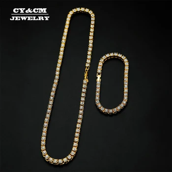 5mm Men's Hip Hop Bling Bling Iced Out Tennis Chains 1 Row Necklaces Bracelet Crystal Luxury Gold ir Silver Color Men Chain Jewelry