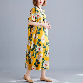 Trumpas rankovės medvilnės skalbiniai derliaus gėlių suknelės moterims atsitiktinis palaidų ilgas vasaros suknelė elegantiškas drabužius 2021