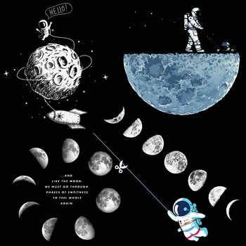 Kosmoso kelionių lipdukus ant drabužių geležies perdavimo drabužių pleistras marškinėliai Stripes hoodie astronautų mėnulio paspauskite Print perdavimas