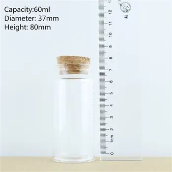 24pcs/lot 37*80MM 60ML Stiklo buteliukas Buteliukas Stiklainius Mėgintuvėlį Mažyčių Stiklo Butelio Kamščio prieskonių indelį bakas
