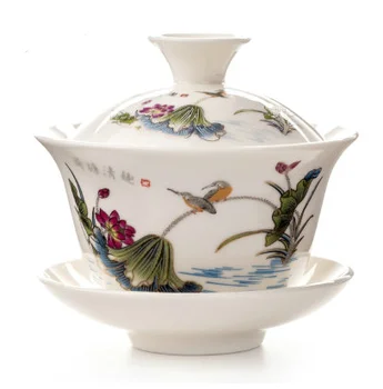 Kinijos tradicijos gai wan arbatos nustatyti Kaulų Kinijos Arbatos Rinkiniai Dehua gaiwan porceliano arbatos puodą nustatyti kelionės Gražus ir paprastas virdulys