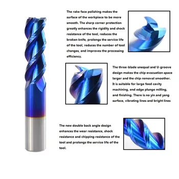 1pc 6mm volframo karbido pabaiga malūnas nano mėlyna aliuminio danga spiralės supjaustyti pabaiga malūnas 3 fleita cnc router tiek