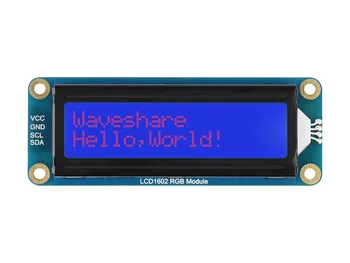Waveshare LCD1602 RGB Modulis, 16x2Characters LCD, RGB Apšvietimas, 3.3 V/5 V, I2C Autobusu, Reguliuojamas Apšvietimo Spalvų RGB