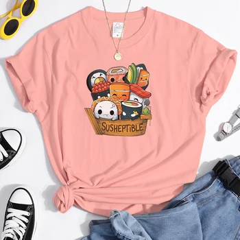 Kawaii Skanus Maistas Suši Babys Stilius Spausdinti Moterų Marškinėliai Vasaros Mados Viršūnes Mados Tee Marškinėliai Laisvas Minkštų Moterų T Shirts