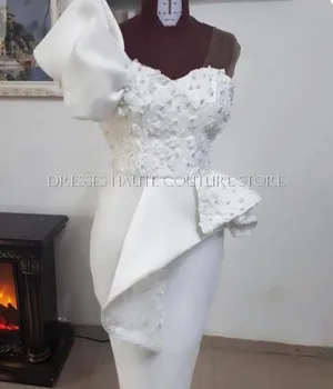 Elegantiška Baltos Vakarinės Suknelės Appliques Karoliukai Nėrinių Vestuvių Nuotakos Suknelė Ypatinga Proga-Suknelė Užsakymą Šalies Chalatai