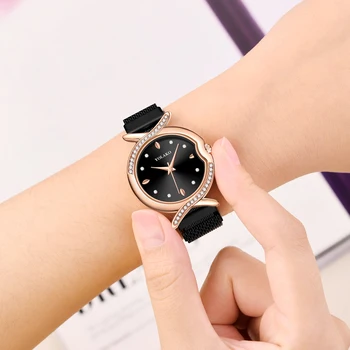 Mados Prabangių Magnetinio Moterų Laikrodžiai Rose Gold Nerūdijančio Plieno Tinklelio, Dirželis Ponios Kvarciniai Laikrodžiai Minimalistinio Moterų Laikrodis