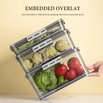 Dideli Šviežių Produktų Laikymo Dėžutė Su Data, Šaldytuvas Nutekėjimo Krepšelį Organizatorius Daržovių, Vaisių, Daržovių Ir Virtuvė Organizacijos Konteineriai