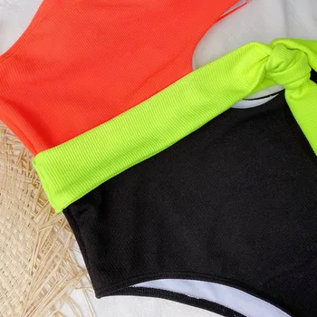 Moterų maudymosi kostiumėlį Mados Tvarstis Sujungimas vientisas Bikini Push-up Pad maudymosi Kostiumėliai maudymosi kostiumėlį Vieną Petį Paplūdimio Moterų 2021