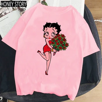 Moterų Harajuku 90s Rožinės spalvos Marškinėlius 