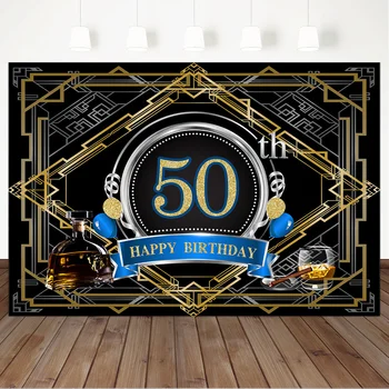 Laimingas 50-mečio Fone Gatsby Temą Aukso Linija Cigarų Gimtadienio Fotografijos Fone Vinilo Gimtadienio Reklama Backdrops