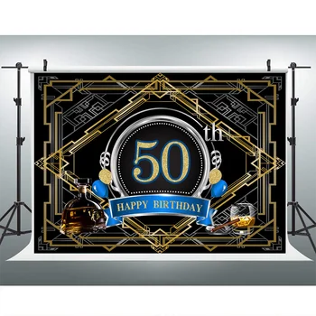 Laimingas 50-mečio Fone Gatsby Temą Aukso Linija Cigarų Gimtadienio Fotografijos Fone Vinilo Gimtadienio Reklama Backdrops