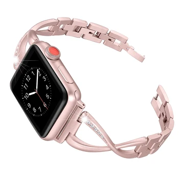 Nerūdijančio plieno dirželis apple watch band 44mm/40mm/42mm/38mm nuorodą apyrankę metalas+deimantų riešo diržas iwatch serijos 3 4 5 6 se