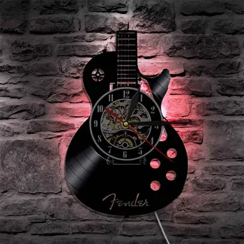 Gitara Modeliavimo Derliaus Vinilo Įrašas Sieninis Laikrodis LED Backlight Sienos Lempos Šiaurės šalių Namų Kambarį Miegamojo Dekoras Apšvietimas