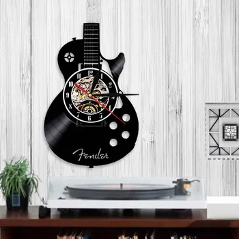 Gitara Modeliavimo Derliaus Vinilo Įrašas Sieninis Laikrodis LED Backlight Sienos Lempos Šiaurės šalių Namų Kambarį Miegamojo Dekoras Apšvietimas