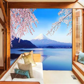 Japonijos fudži Sakura Romantiška Sienos Popieriaus 3D Japonų Virtuvė, Suši Restoranas, Viešbutis ir Dekoro, Sienų Tapetai Papel De Parede 3d