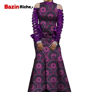 Spausdinti Afrikos Suknelės Naujausias Atvykimo ilgomis Rankovėmis Grindų Ilgis Lady Šalies Drabužių Afrikos Vakare Chalatai Moterų WY5650
