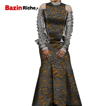 Spausdinti Afrikos Suknelės Naujausias Atvykimo ilgomis Rankovėmis Grindų Ilgis Lady Šalies Drabužių Afrikos Vakare Chalatai Moterų WY5650