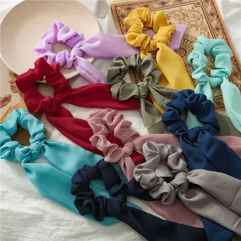 Naujas Mados Moterų Šifono vientisos spalvos knotting Juostelės Elastingas Plaukų Juostos Lankelis Scrunchie Gumos Juosta Plaukų Accessories