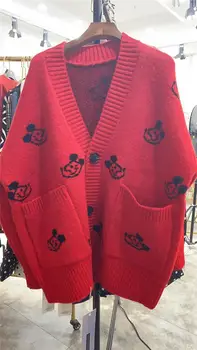 Disney megzti striukė rudens ir žiemos ilgos skyriuje korėjos versija tingus stiliaus Mickey megztinis storas megztinis merginos