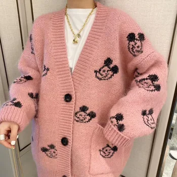 Disney megzti striukė rudens ir žiemos ilgos skyriuje korėjos versija tingus stiliaus Mickey megztinis storas megztinis merginos