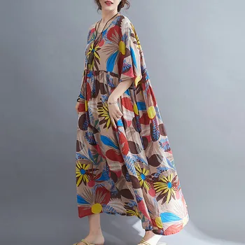 2021 Naujas Vasaros Plius Dydis Vasaros Stiliaus Suknelė Moterims, Negabaritinių Ponios Vestidos Sundress Skraiste Moterų Prairie Prašmatnus Gėlių Maxi Suknelė