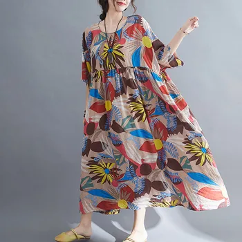 2021 Naujas Vasaros Plius Dydis Vasaros Stiliaus Suknelė Moterims, Negabaritinių Ponios Vestidos Sundress Skraiste Moterų Prairie Prašmatnus Gėlių Maxi Suknelė
