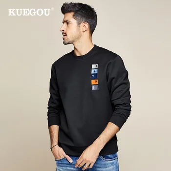 KUEGOU Prekės pavasarį, rudenį, vyriški megztiniai, laisvalaikio siuvinėjimo hoodies palaidinės black mados vyrų asmenybės BW-7917