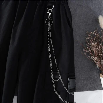Pavasarį, Rudenį Moterys Harajuku Krovinių Pants Gražus Cool-Dviejų dalių kostiumėlį Grandinės ilgomis Rankovėmis+Kaspinas Kelnės