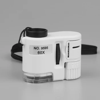 60X Didinamąjį Loupe LED UV Iluminated Kišenėje Mikroskopu Papuošalai Didinamojo stiklo Kabo Dirželis ABS Optinis Objektyvas