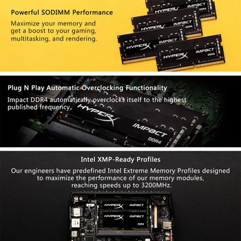 Kingston HyperX Poveikio DDR4 Ram SODIMM 2666MHz 8gB 16gb 32gb CL15 nešiojamas atminties 1.2 V DRAM atmintis (ram Intel Žaidimų Nešiojamojo kompiuterio atmintį