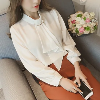 Rudenį 2019 Atsitiktinis Korėjos Moterys Šifono Palaidinė Prarasti Balti Marškiniai Ilgomis Rankovėmis Marškinėliai Mados Moterų Streetwear Elegantiškas Ponios Viršūnės