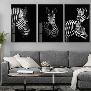 Meno Tapybos Drobės Juoda Ir Balta Stilius Liūtas Zebra Dramblys Ir Žirafa Spausdinti Plakato Europos Vėjo Kambarį Sienų Apdaila