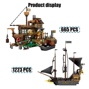 Miestas Black Pearl Valtis Modelio Blokai Kūrėjas Karibų jūros Piratai Laivų Prieplauka Sala Duomenys Plytų Žaislai Vaikams