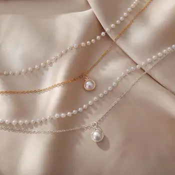 Yo Elegantiška Baltos spalvos Imitacija, Perlų Choker Karoliai Didelis Apvalus Perlas Vestuvių Karoliai Moterų Žavesio bižuterijos