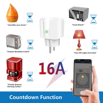 16A ES Smart Plug WiFi Smart Lizdas Elektros Energetikos kontrolės Laikmačio Jungiklis ES Lizdo Valdymas Balsu Alexa 
