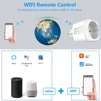 16A ES Smart Plug WiFi Smart Lizdas Elektros Energetikos kontrolės Laikmačio Jungiklis ES Lizdo Valdymas Balsu Alexa 