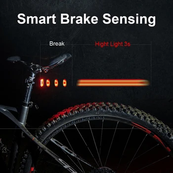 NEWBOLER Smart Dviračių Galinis Žibintas užpakalinis žibintas Dviračių Reikmenys, Auto On/Off USB Įkrovimo MTB Stop Signalas, LED Stabdžio Saugos Lempos