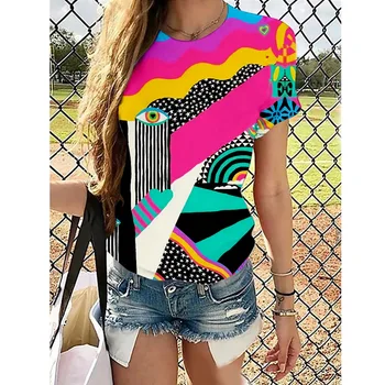 Vasaros Moterų Abstrakti Tapyba Modelio Spausdinimo 3D Skaitmeninis Spausdinimas T-shirt Tees Atsitiktinis Apvalios Kaklo Y2K Streewear